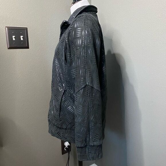 Vintage Andrew Marc Black genuine Leather Jacket Patterned Nubuck - Picture 6 of 15